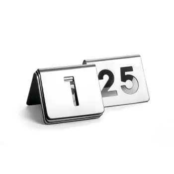 Tablecraft Number Tents - 1-25 - Cut-Out Text 2.5"x2.5"x1.875" - Stainless Steel (200 Series)