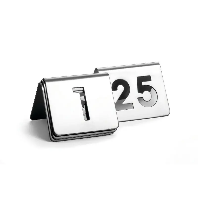 Tablecraft Number Tents - 1-25 - Cut-Out Text 2.5"x2.5"x1.875" - Stainless Steel (200 Series)