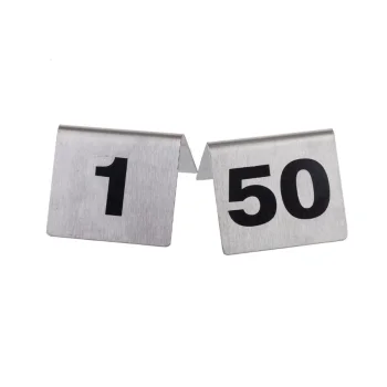 Tablecraft Number Tents - 1-50 Black 2.5"x2.5"x1.875" - Stainless Steel (200 Series)