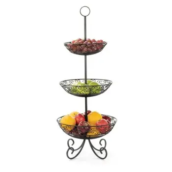 Tablecraft Mediterranean Collection Fruit Basket - Three-Tiered Oz. 13.875"x13.875"x33.5" - Black Powder Coated Steel