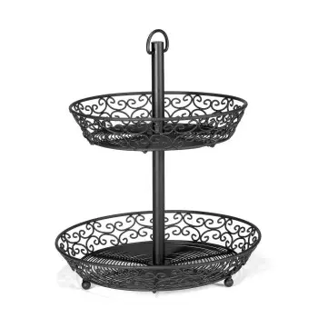 Tablecraft Mediterranean Collection Fruit Basket - Two-Tiered Oz. 10.75"x10.75"x12.25" - Black Powder Coated Steel