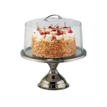 Tablecraft Round Cake Plate Set 12.75"x12.75"x13.75" - Stainless Steel (200 Series) - Set of 2