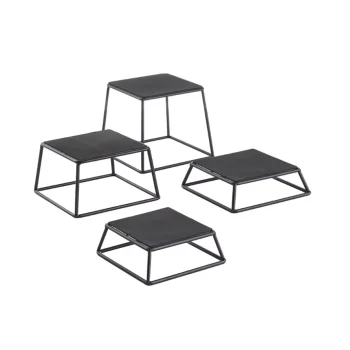 Tablecraft Square Non-Slip Riser Oz. Black 7"x7"x6" - Black Powder Coated Steel Set of 4
