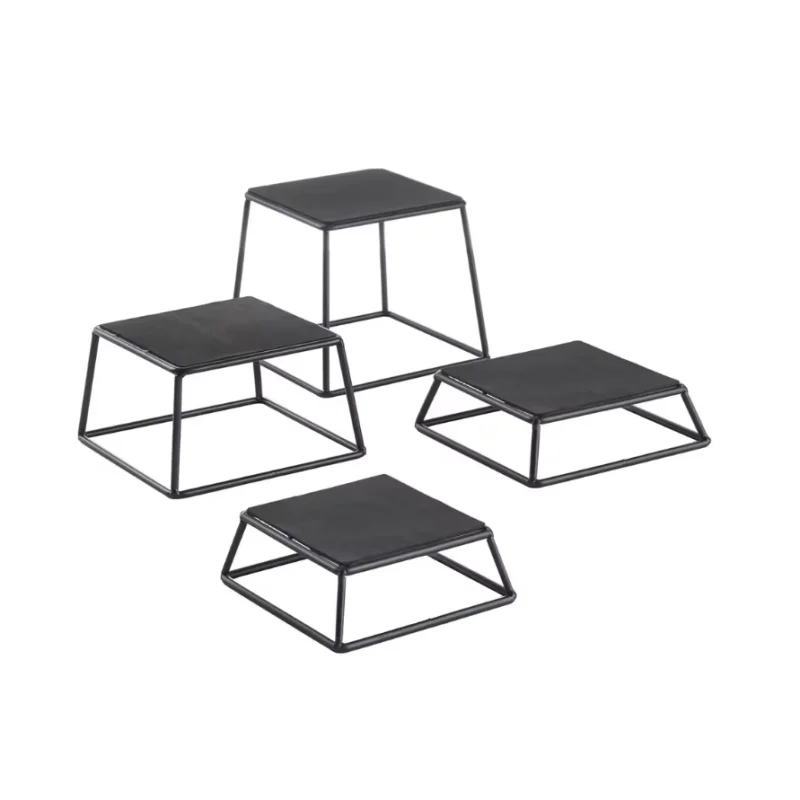 Tablecraft Square Non-Slip Riser Oz. Black 7"x7"x6" - Black Powder Coated Steel Set of 4