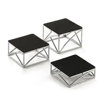 Tablecraft Square Non-Slip Riser Oz. 6"x6"x9.5625" - Chrome Plated (Over Iron) Set of 3 (3 - 4 &6+)