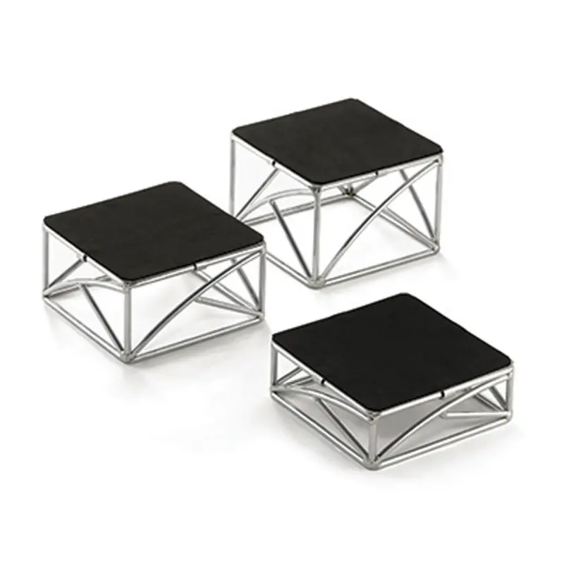 Tablecraft Square Non-Slip Riser Oz. 6"x6"x9.5625" - Chrome Plated (Over Iron) Set of 3 (3 - 4 &6+)
