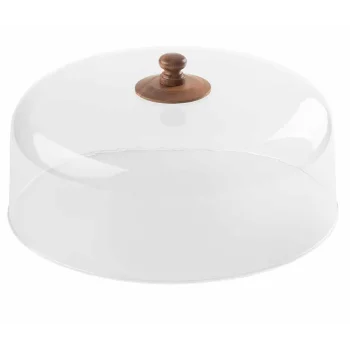 Tablecraft Acacia Collection Round Cake Dome Clear 11.875"x11.875"x5.75" - Acrylic with Acacia wood knob