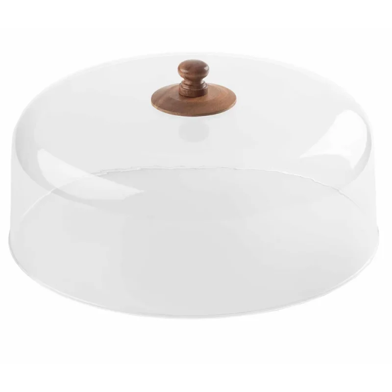 Tablecraft Acacia Collection Round Cake Dome Clear 11.875"x11.875"x5.75" - Acrylic with Acacia wood knob