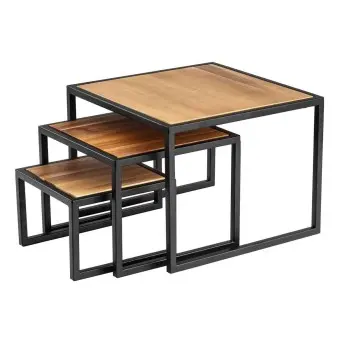 Tablecraft Square Risers 10.25"x10.25"x8" - Combo: Acacia Wood & Powder Coated Steel Set of 3
