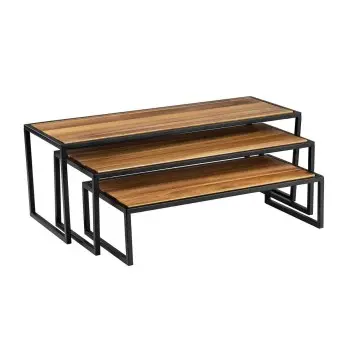Tablecraft Rectangular Risers 22"x8"x8" - Combo: Acacia Wood & Powder Coated Steel Set of 3