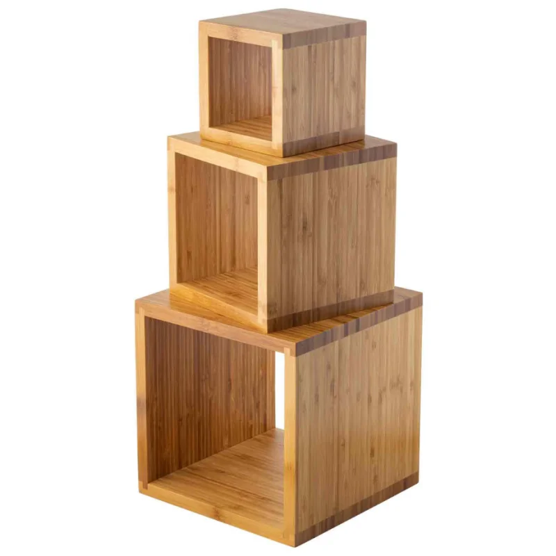 Tablecraft Barclay Square Riser Set 9"x9"x9" - Natural Bamboo Set of 3