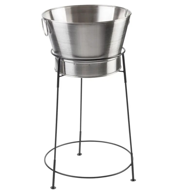 Tablecraft Round Beverage Tub With Stand 11 Gallon 21.75"x21.75"x37.5" - Stainless Steel (14-1)
