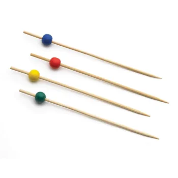 Tablecraft Ball Pick .43"x.43"x4.5" - Bamboo & Pinewood Assorted Pack of 100 - Incl.: 25 Red/Yellow/Green/Blue - 12-Pack