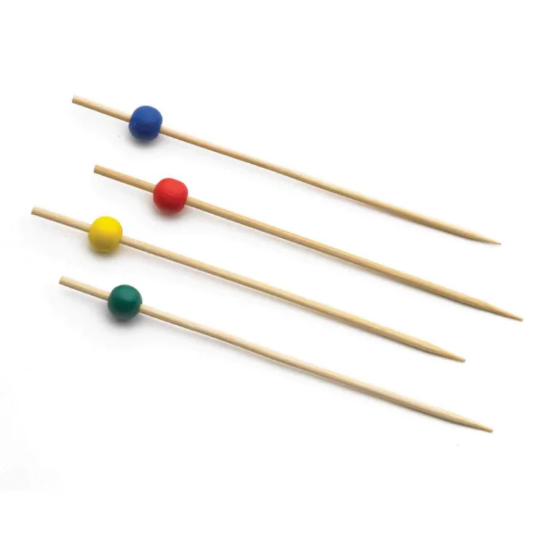 Tablecraft Ball Pick .43"x.43"x4.5" - Bamboo & Pinewood Assorted Pack of 100 - Incl.: 25 Red/Yellow/Green/Blue - 12-Pack