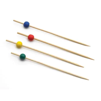 Tablecraft Ball Pick .43"x.43"x3.5" - Natural Bamboo Assorted Pack of 100 - Incl.: 25 Red/Yellow/Green/Blue - 12-Pack