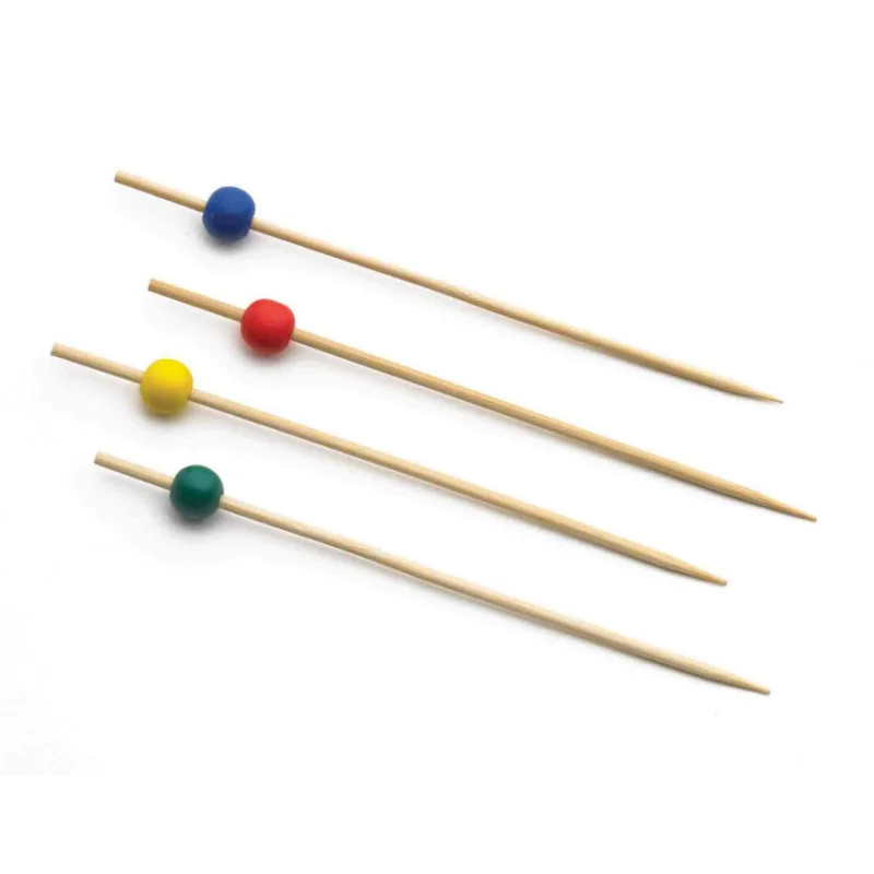 Tablecraft Ball Pick .43"x.43"x3.5" - Natural Bamboo Assorted Pack of 100 - Incl.: 25 Red/Yellow/Green/Blue - 12-Pack