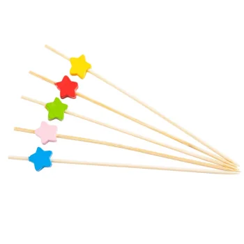 Tablecraft Decorative Picks - Stars .625"x.25"x4.5" - Natural Bamboo Pack of 100 - Assorted - Set of 12