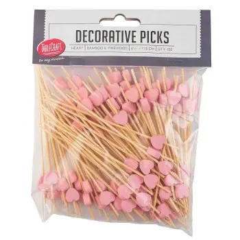 Tablecraft Decorative Picks - Hearts .5"x.25"x4.5" - Combo: Bamboo & Pinewood Pack of 100 - Set of 12