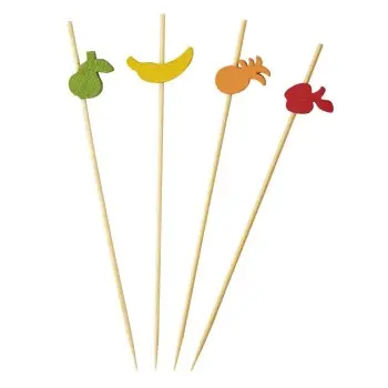 Tablecraft Decorative Picks - Fruit .625"x.25"x4.5" - Natural Bamboo Pack of 100 - Assorted - Set of 12