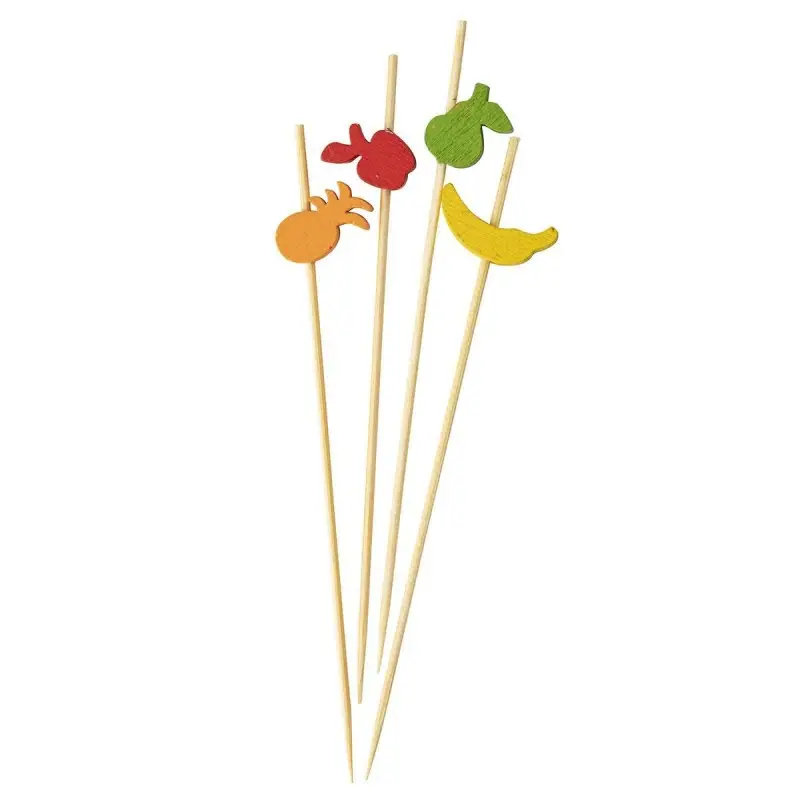 Tablecraft Decorative Picks - Fruit .625"x.25"x4.5" - Natural Bamboo Pack of 100 - Assorted - Set of 12