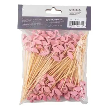 Tablecraft Decorative Picks - Flamingo .625"x.25"x4.5" - Combo: Bamboo & Pinewood Pack of 100 - Set of 12