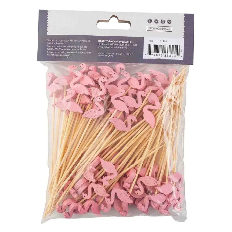 Tablecraft Decorative Picks - Flamingo .625"x.25"x4.5" - Combo: Bamboo & Pinewood Pack of 100 - Set of 12