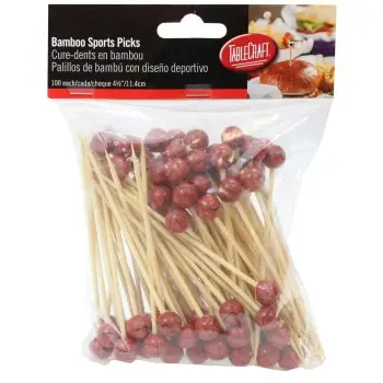 Tablecraft Sport Picks - Basketball .5"x.5"x4.5" - Combo: Bamboo & Pinewood - Set of 12