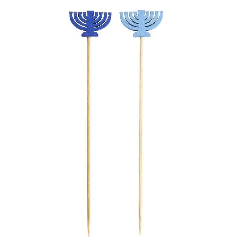 Tablecraft Decorative Picks - Menorah .625"x.25"x4.5" - Natural Bamboo Pack of 100 - Assorted - Set of 12