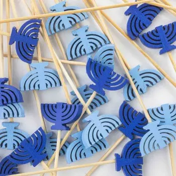 Tablecraft Decorative Picks - Menorah .625"x.25"x4.5" - Natural Bamboo Pack of 100 - Assorted - Set of 12