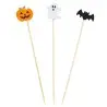 Tablecraft Decorative Picks - Halloween/Pumpkin /Ghost /Bat .625"x.25"x4.75" - Natural Bamboo Pack of 100 - Set of 12