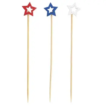 Tablecraft Decorative Picks - Stars in Red - White and Blue .625"x.25"x4.5" - Natural Bamboo Pack of 100 - 12 Pack