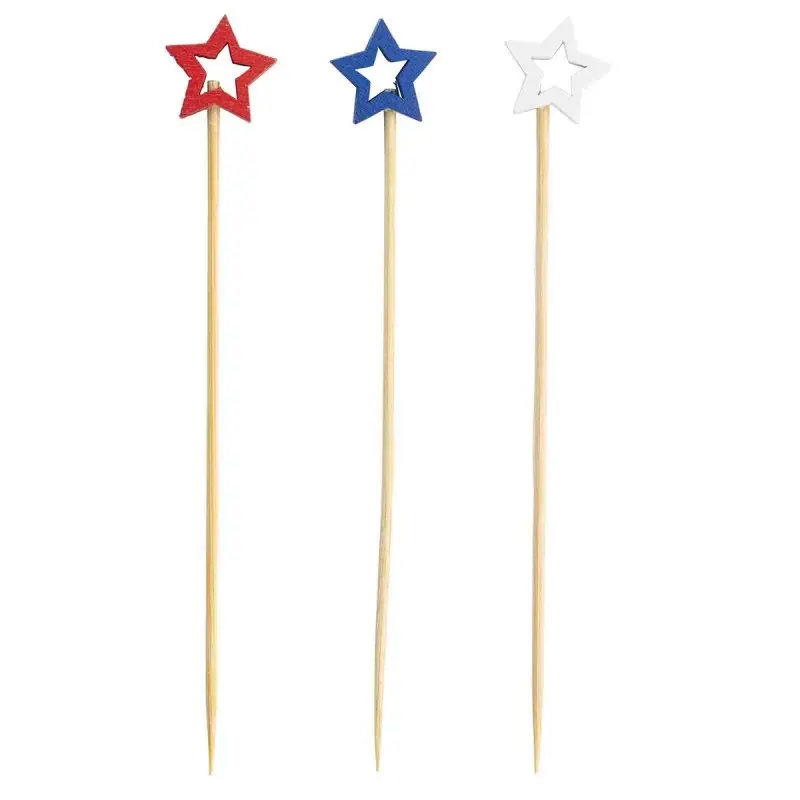 Tablecraft Decorative Picks - Stars in Red - White and Blue .625"x.25"x4.5" - Natural Bamboo Pack of 100 - 12 Pack