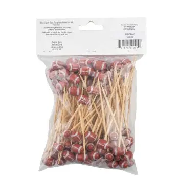 Tablecraft Sport Picks - Football .75"x.5"x4.5" - Combo: Bamboo & Pinewood - Set of 12