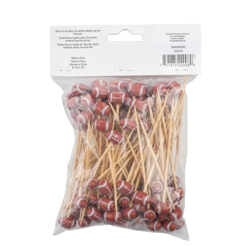 Tablecraft Sport Picks - Football .75"x.5"x4.5" - Combo: Bamboo & Pinewood - Set of 12