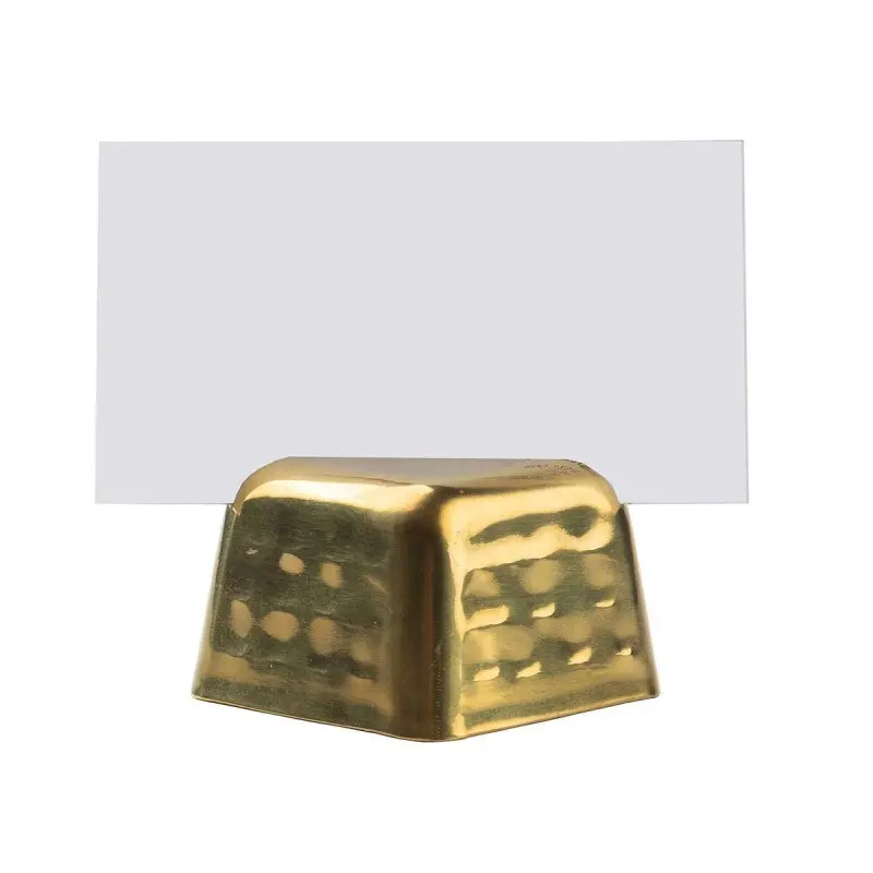 Tablecraft Square Card Holder Gold 2"x2"x1.375" - Stainless Steel Hammered Texture