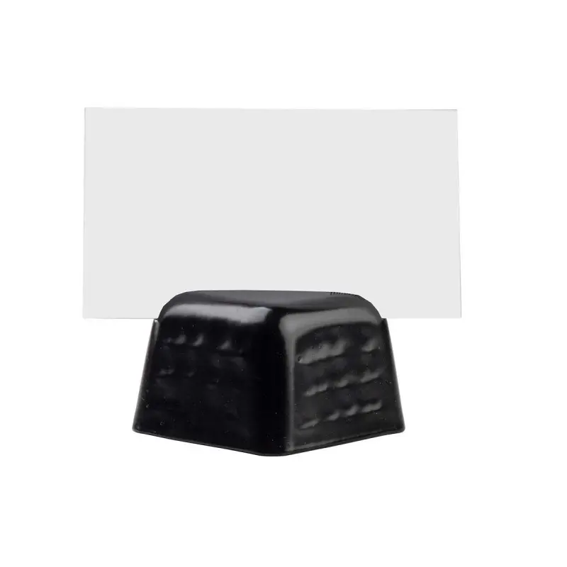 Tablecraft Square Card Holder Black 2"x2"x1.375" - Stainless Steel Hammered Texture