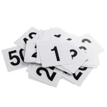Tablecraft Number Cards Black/White 4"x3.75"x.011" - Polyvinyl Chloride (PVC) - Set Includes Numbers: 1-50