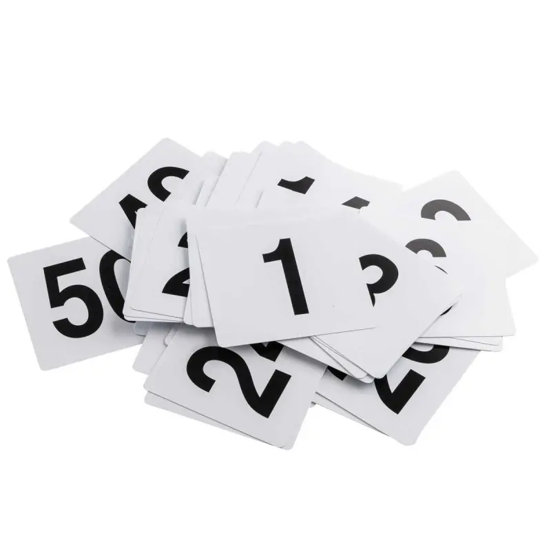 Tablecraft Number Cards Black/White 4"x3.75"x.011" - Polyvinyl Chloride (PVC) - Set Includes Numbers: 1-50