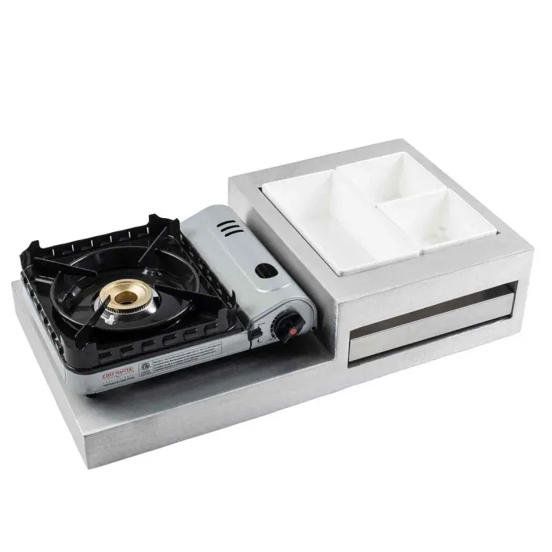 Tablecraft Modular Butane Action Station 26"x14.25"x5.75" - Aluminum Includes Shroud & (1) CW60101