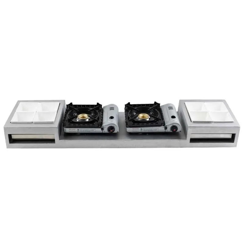 Tablecraft Modular Butane Action Station 55"x14.25"x5.75" - Aluminum Includes Shroud & (2 ) CW60101