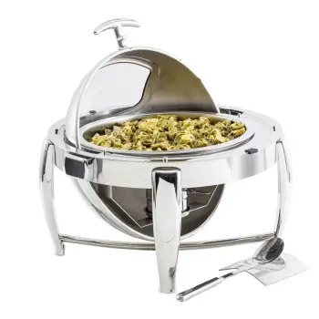 Tablecraft Round Dripless Roll Top Chafer With Window 6 Qts 19.5"x19.5"x19" - Combo: Stainless Steel & Glass - Stackable