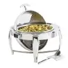 Tablecraft Round Dripless Roll Top Chafer With Window 6 Qts 19.5"x19.5"x19" - Combo: Stainless Steel & Glass - Stackable