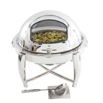Tablecraft Round Dripless Roll Top Chafer With Window 6 Qts 19.5"x19.5"x19" - Combo: Stainless Steel & Glass - Stackable