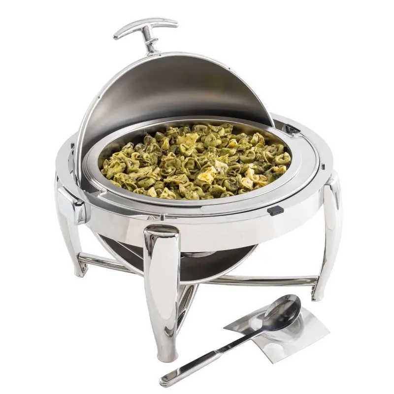Tablecraft Round Dripless Roll Top Chafer 6 Qts 19.5"x19.5"x19" - Stainless Steel (201) - Stackable