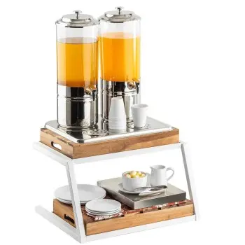 Tablecraft Grab & Go Two-Tiered Frame White 23.5"x17.75"x13" Fits Gastronorm Full Size Wood Crates