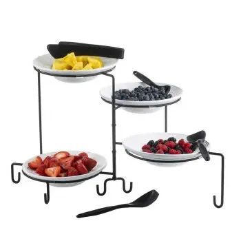 Tablecraft Round Riser - Four-Tiered Oz. Black 13"x11.5"x14.5" - Black Powder Coated Steel Holds 4 MB103