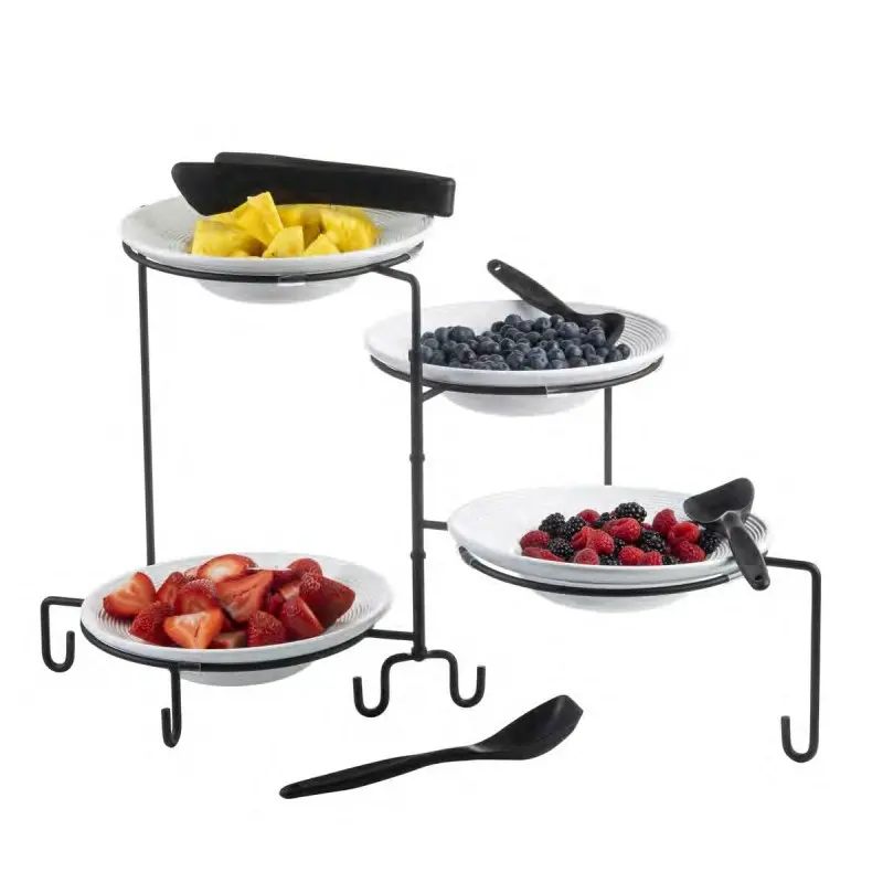 Tablecraft Round Riser - Four-Tiered Oz. Black 13"x11.5"x14.5" - Black Powder Coated Steel Holds 4 MB103