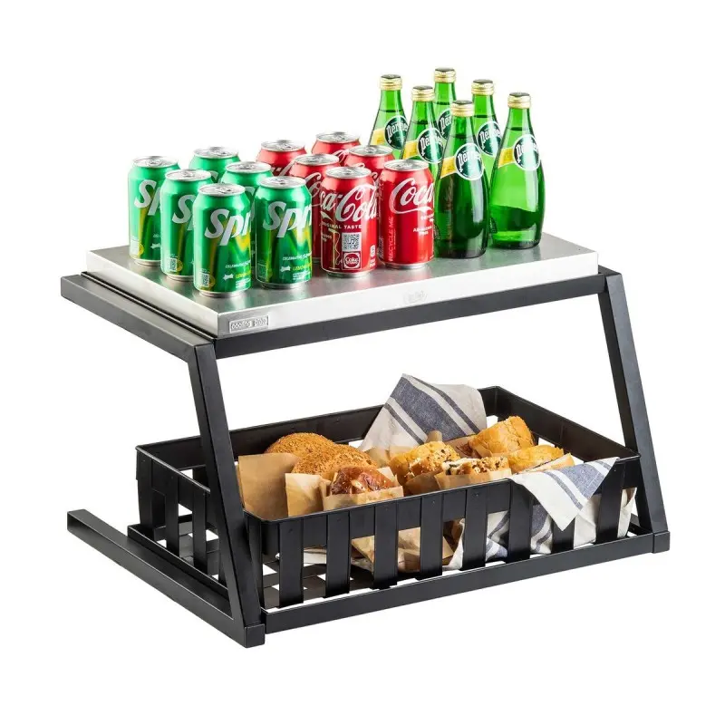 Tablecraft Grab & Go Two-Tiered Frame Black 23.5"x17.75"x13" - Powder Coated Steel Fits Gastronorm Full Size Wood Crates