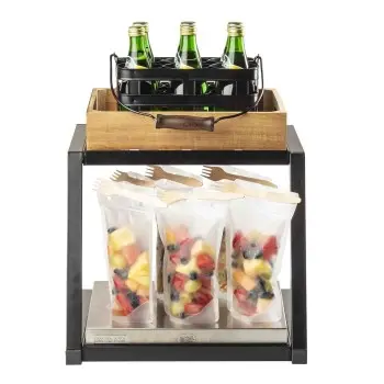 Tablecraft Grab & Go Two-Tiered Frame Black 15.25"x15.25"x13" - Powder Coated Steel Fits Gastronorm Half Size Wood Crate