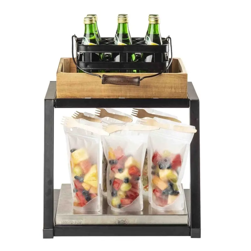 Tablecraft Grab & Go Two-Tiered Frame Black 15.25"x15.25"x13" - Powder Coated Steel Fits Gastronorm Half Size Wood Crate